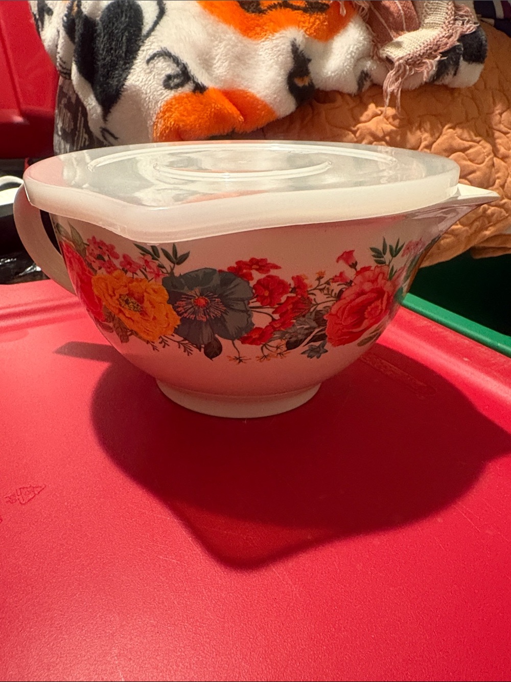 Vintage Floral Mixing Bowl with Lid - Colorful Flower Pattern